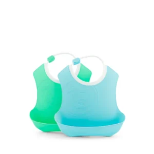 2x Bavoirs en silicone - Vert / Bleu