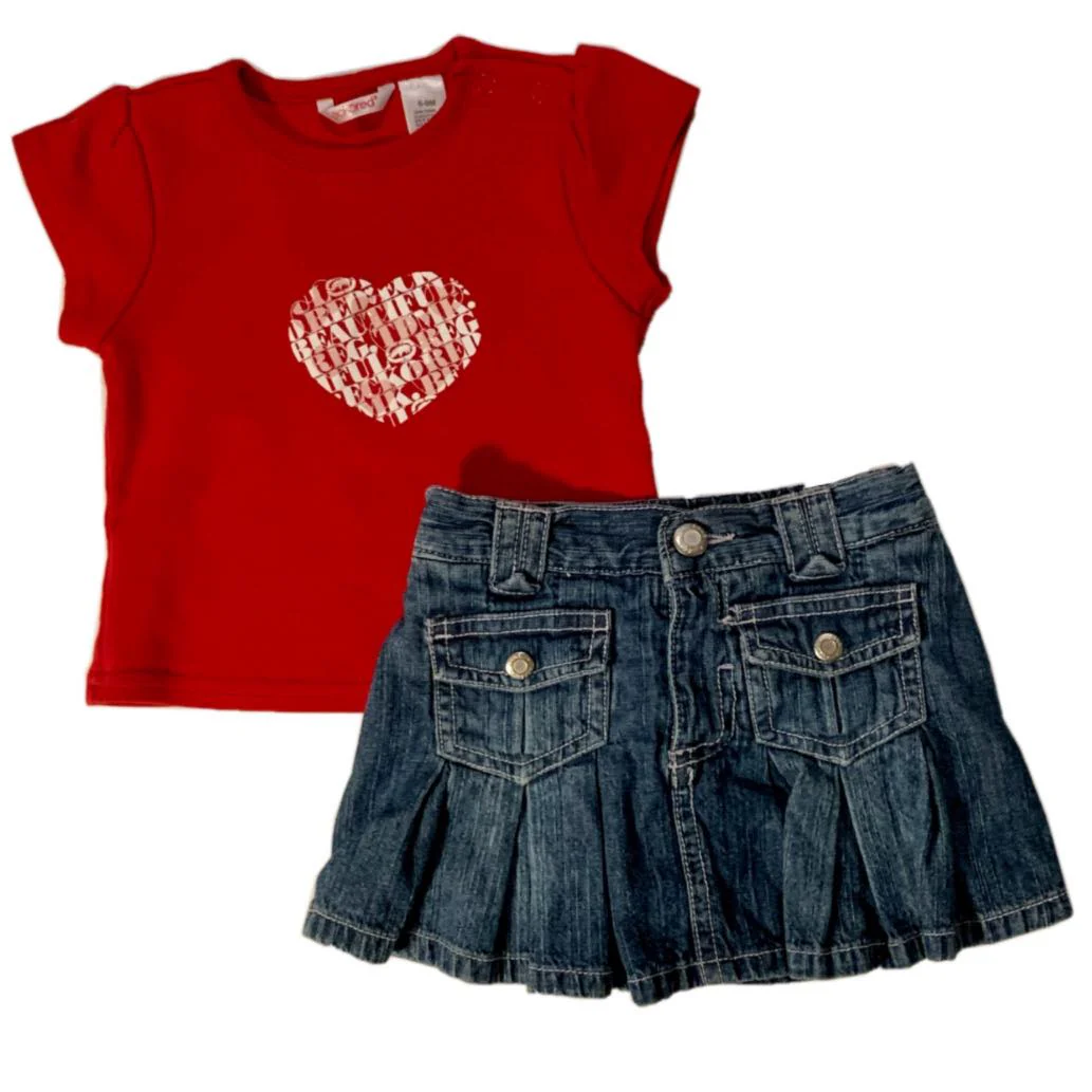 Ecko red - Chandail Rouge+Jupe Denim 6-9ms - Déjà Aimée – Image 2