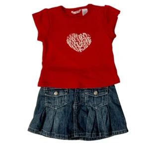 Ecko red - Chandail Rouge+Jupe Denim 6-9ms - Déjà Aimée