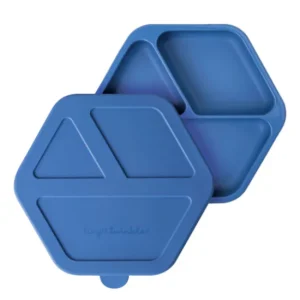 Assiette compartimentée avec couvercle en silicone - Bleu