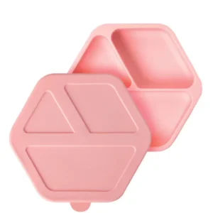 Assiette compartimentée avec couvercle en silicone - Rose