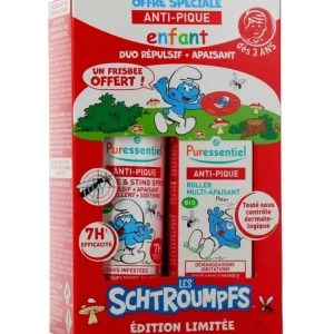 Anti-pique schtroumpfs  Puressentiel - coffret répulsif + apaisant + un frisbee offert