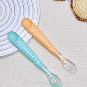 2pcs Cuillère à Nourriture en Silicone pour Bébé