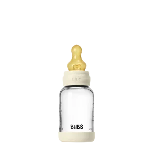 Biberon en Verre 120ml avec Tétine en Latex Débit lent – BIBS- Ivory