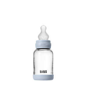 Biberon en Verre 120ml avec Tétine en Silicone Débit Lent - Baby Blue