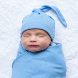 ENSEMBLE COUVERTURE ET BONNET - BLEU CIEL