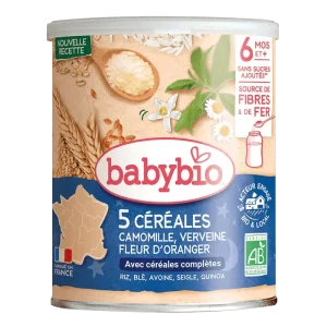 Babybio Céréales Verveine, Fleur d'Oranger, Camomille Bio - Céréales Bébé Apaisantes 220g