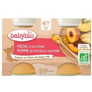 Babybio Petit Pot Pêche d'Occitanie Pomme de Nouvelle-Aquitaine 2x 130g