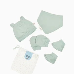 Ensemble Bavoir-Chapeau-Mitaines-Chaussettes - VERT