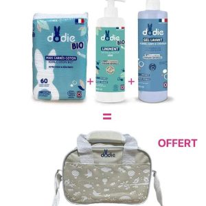 Offre Dodie Gel lavant 500ml+Liniment 400ml+Coton Maxi Carrés+Sac Offert