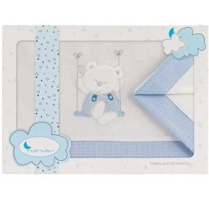 Parure de Lit 60×120cm - Blanc & Bleu