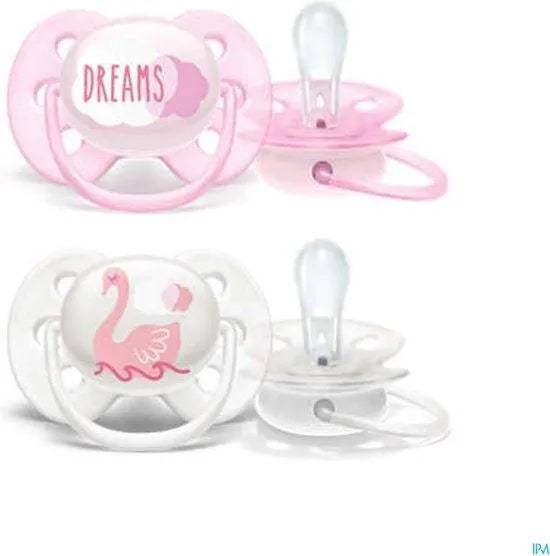 Philips Avent Ultra Soft Sucette Girl 0-6 Moins SCF222/02 2 pièces